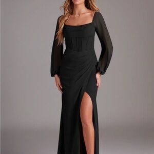 Azazie Black Sheer Sleeve Wedding Dress